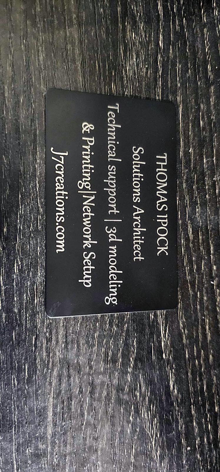 J7 Creations Laser Engraved Business Card - Back with Contact Info
